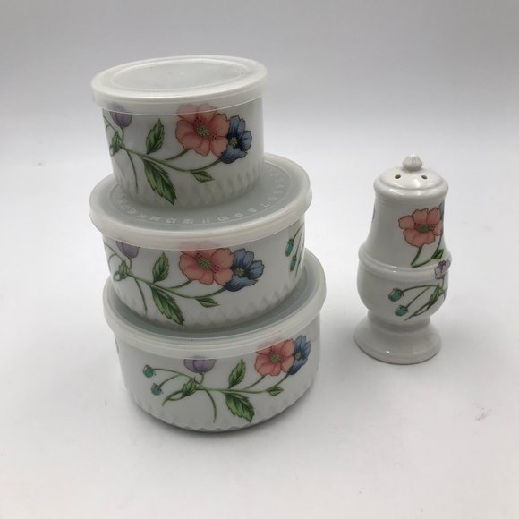 House Of Prill Poppy Ceramic Porcelain Covered Storage Bowls Salt Shaker NEW - Picture 1 of 2